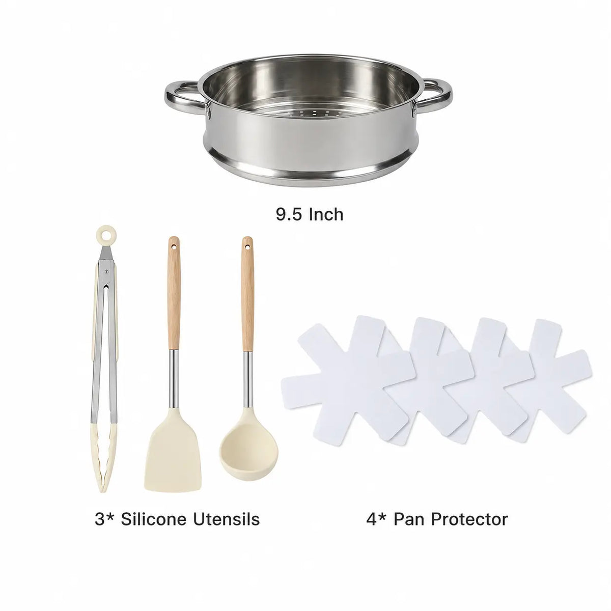 16PCS Nonstick Pots and Pans Set - Kitchen Cookware Set with Frying, Sauce, Saute, Egg Vessels, Wood Handles, Silicone Utensils, Pan Protectors, Oil-Efficient Design