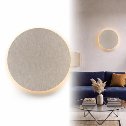 Hoodink Contemporary round Indoor LED Wall Lamp - Black Wood Grain, Brushed Gold & Linen Texture Finishes, 3-Level Dimmable Adjustable Ambient, USB Rechargeable Night, Indoor Lighting for Bedroom, Decorative Dimming, Room Decor, Led Lights