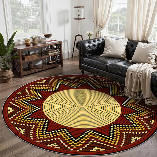 Flannel Floor Mat round Flannel Rug 1PC, African Tribal Style Circular Printed Carpet, Soft 2D Flat Printed Floor Mat, Suitable for Courtyard, Terrace, Corridor, Living Room, Bedroom Bedside, Dining Room, Balcony, Kitchen, Laundry Room, Comfortable Home D