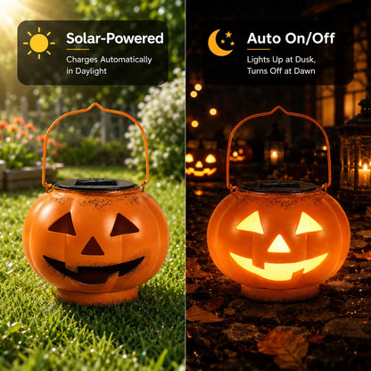 Pathglo Halloween Solar Jack-O-Lantern Hanging Light, Automatic On/Off Waterproof Outdoors Holiday Decor, up Jack-O-Lantern Decorative Lights for Garden Front Door, Pumpkin Hanging Decorative Lights