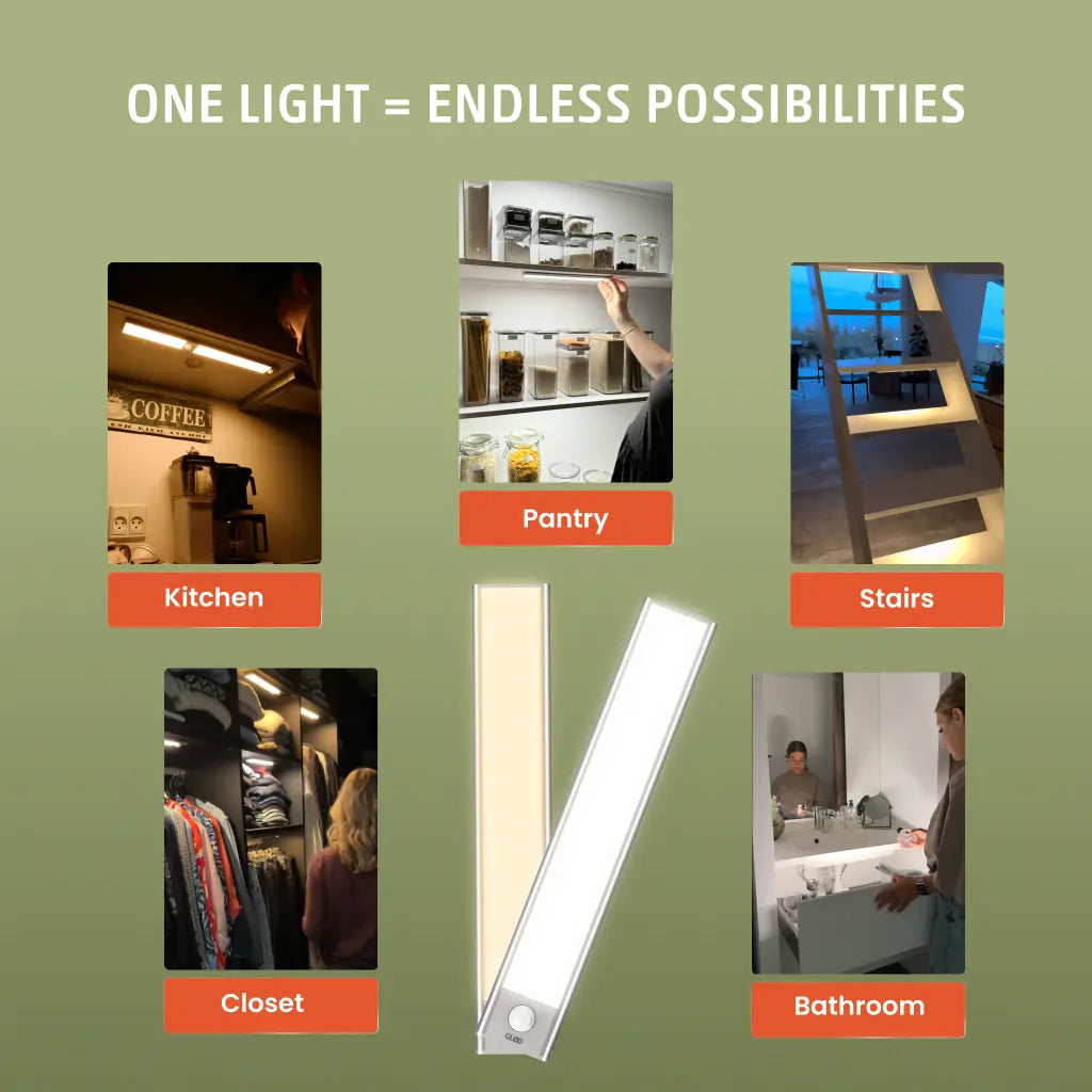 GLØD Uma Light | under Cabinet Motion Sensor Light | Massive 3200Mah Battery | Dimmable | Warm & Cool Tones - Perfect for Kitchen, Closet, Bedroom, Stairs & Bathroom