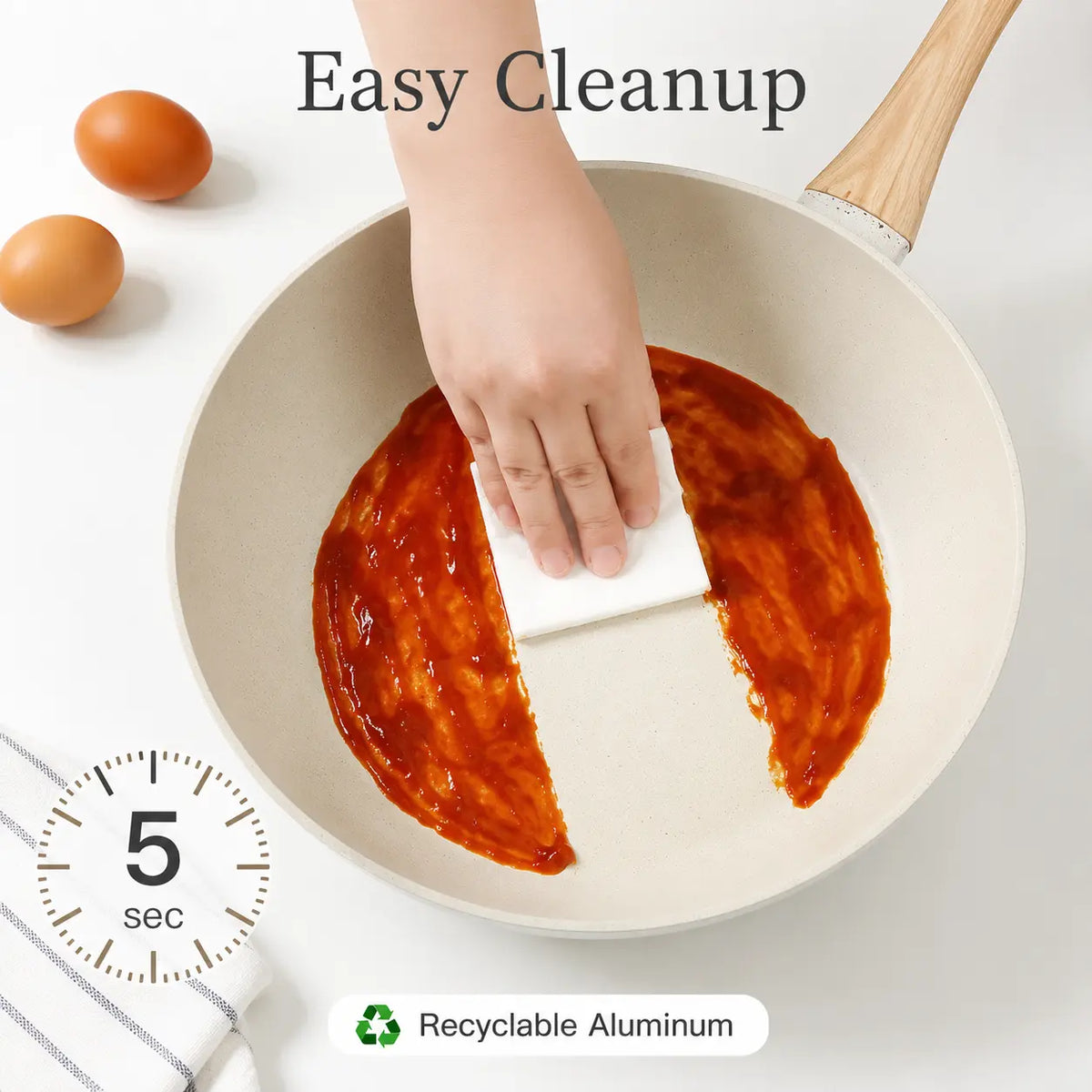 16PCS Nonstick Pots and Pans Set - Kitchen Cookware Set with Frying, Sauce, Saute, Egg Vessels, Wood Handles, Silicone Utensils, Pan Protectors, Oil-Efficient Design