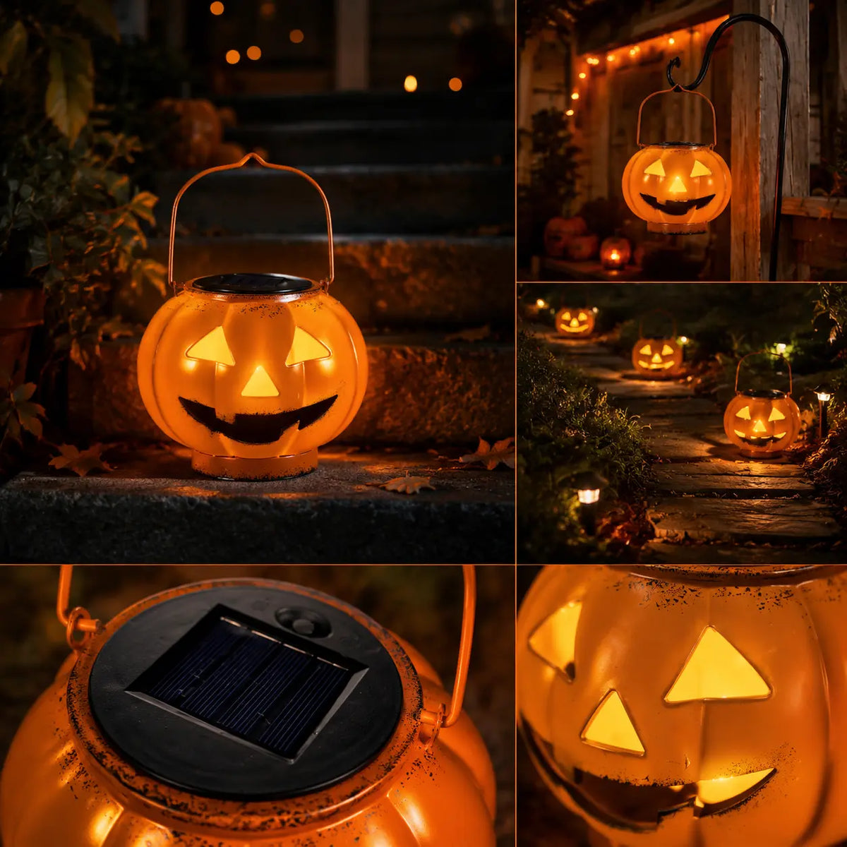 Pathglo Halloween Solar Jack-O-Lantern Hanging Light, Automatic On/Off Waterproof Outdoors Holiday Decor, up Jack-O-Lantern Decorative Lights for Garden Front Door, Pumpkin Hanging Decorative Lights