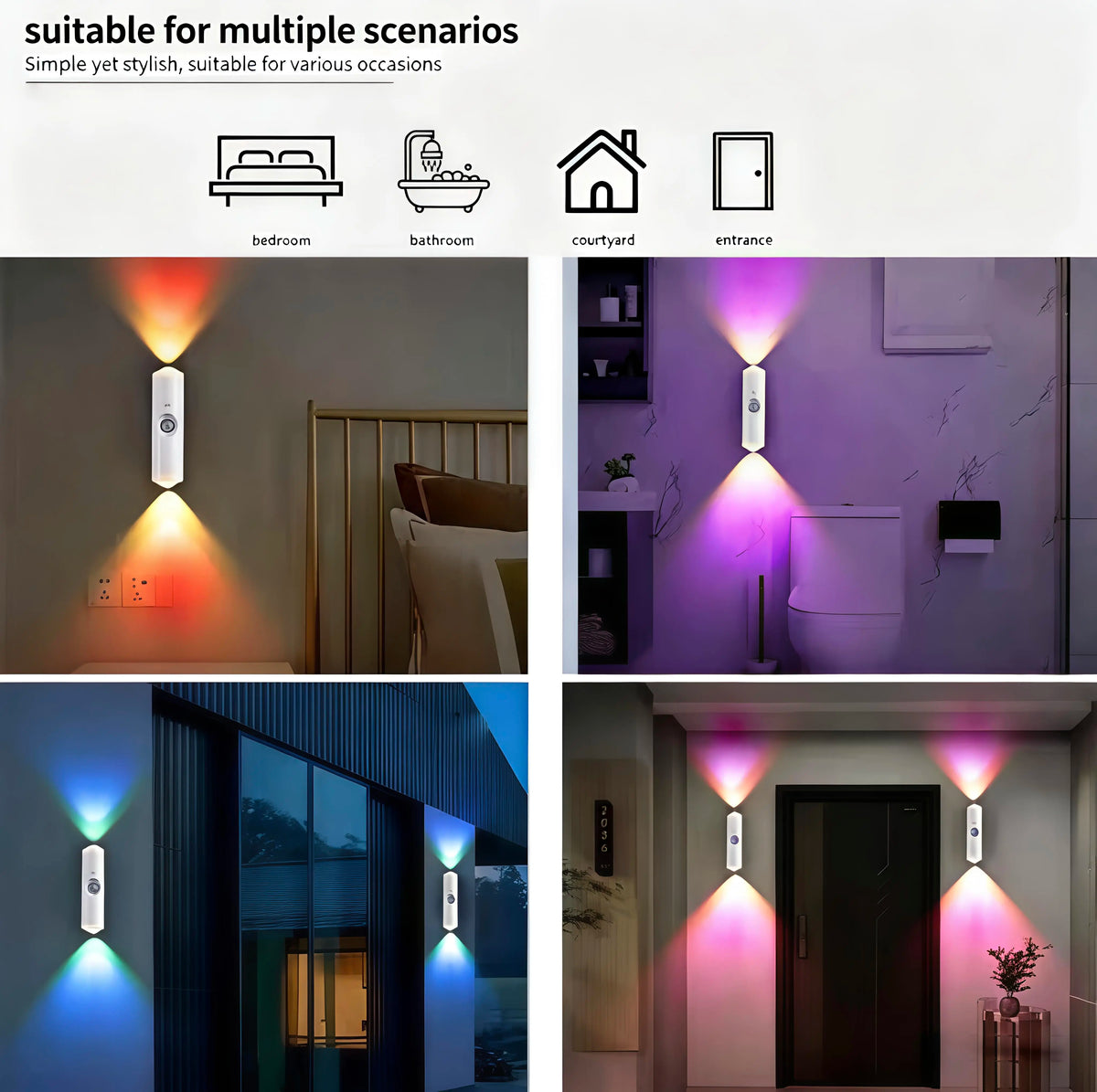 Rechargeable RGB Wall Lights with Motion Sensor, Magnetic Stick-On LED Night Lights, Dimmable Gradient Ambient Lighting, USB Charging, Long Battery Life for Bedroom, Hallway & Home Decor