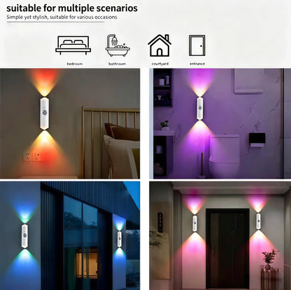Rechargeable RGB Wall Lights with Motion Sensor, Magnetic Stick-On LED Night Lights, Dimmable Gradient Ambient Lighting, USB Charging, Long Battery Life for Bedroom, Hallway & Home Decor