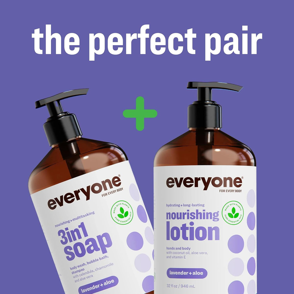Everyone 3-In-1 Soap Body Wash Bubble Bath Shampoo Lavender Aloe 32Oz 2Pk