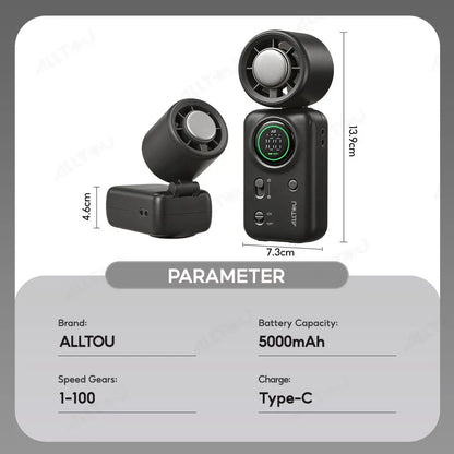 ALLTOU Portable Handheld Fan with Metal Plate for Personal Cool, 4000Mah Rechargeable, 100 Speeds Adjustable, Collapsible Small Pack Fan with Lanyard Hold for Travel, Office