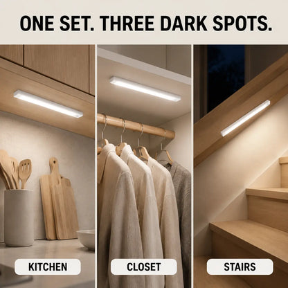 3-Pack Magnetic Under-Cabinet Lights Set, 8.66-In Rechargeable LED Closet Lights with 3 Brightness Levels, Magnetic Mounting, Instant on for Kitchen, Stairs, Set Pack