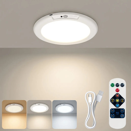 Rechargeable Motion Sensor Ceiling Light with Remote - Magnetic Wireless Ceiling Light Battery Powered for Closet Shower Stairs Shed Hallway Porch Patio Ect,Suitable for Various Scenarios, Easy to Install. Designer Lamp