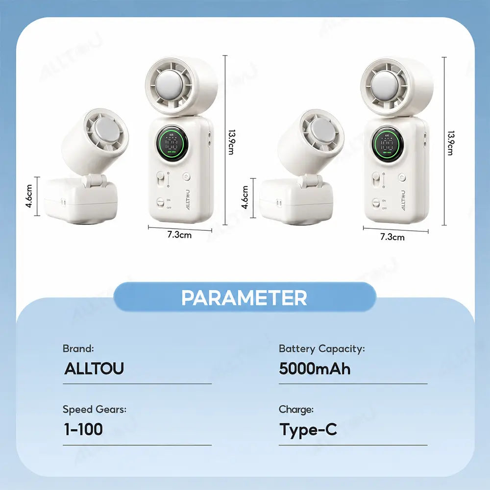 ALLTOU Portable Handheld Fan with Metal Plate for Personal Cool, 4000Mah Rechargeable, 100 Speeds Adjustable, Collapsible Small Pack Fan with Lanyard Hold for Travel, Office