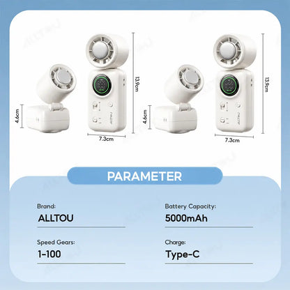 ALLTOU Portable Handheld Fan with Metal Plate for Personal Cool, 4000Mah Rechargeable, 100 Speeds Adjustable, Collapsible Small Pack Fan with Lanyard Hold for Travel, Office