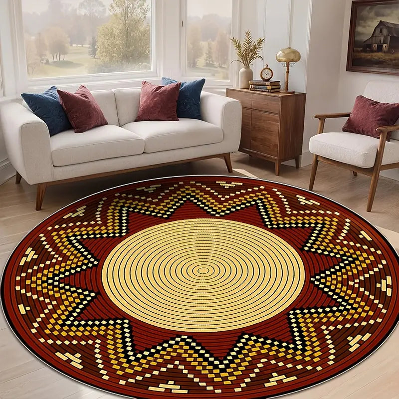 Flannel Floor Mat round Flannel Rug 1PC, African Tribal Style Circular Printed Carpet, Soft 2D Flat Printed Floor Mat, Suitable for Courtyard, Terrace, Corridor, Living Room, Bedroom Bedside, Dining Room, Balcony, Kitchen, Laundry Room, Comfortable Home D