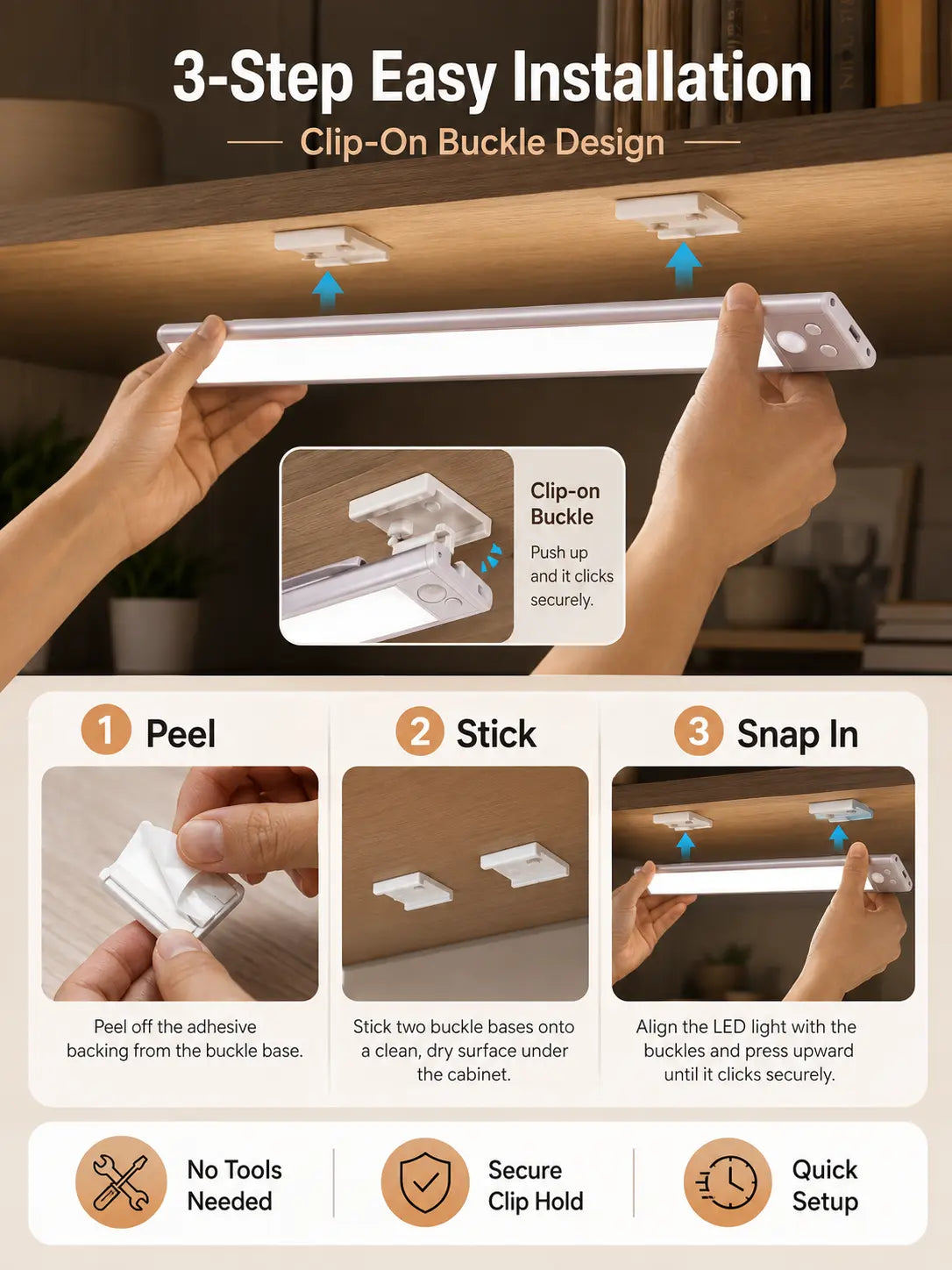 Under Cabinet Lights, 52 LED Cold White Rechargeable under Cabinet Lighting Motion Sensor LED Lights for Kitchen, Counter, Closet, Stairs (12.2 Inches Silver)1 PCS and 2 PCS Available for Selection