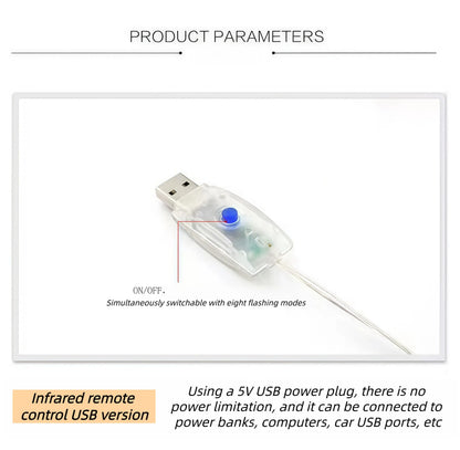 Usb-Powered LED Curtain Light String with Remote Control - 8 Lighting Modes, 3M*2M Festive Decorative Light for Weddings, Bedroom Aesthetic Home Decor