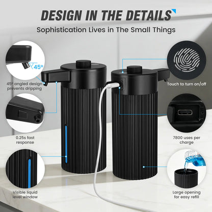 Touchless Automatic Soap Dispenser, Rechargeable 13.5 Oz Liquid Soap Holder with Adjustable Rotary Dosing Control, Water-Resistant for Kitchen Sink & Bathroom Countertop (Black/White), No
