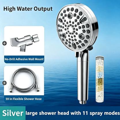 Upgraded 11-Mode High-Pressure Shower Head Filter with Multi-Layer Filter, Dual Spray Guns, ABS Plastic Construction, Included Hose and Bracket - Easy Installation