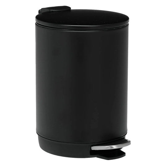 Modern Black Stainless Steel Indoor Bathroom Trash Can - 3L/0.8Gal round Step Bin with Foot Pedal, Removable Inner Bucket for Bedroom