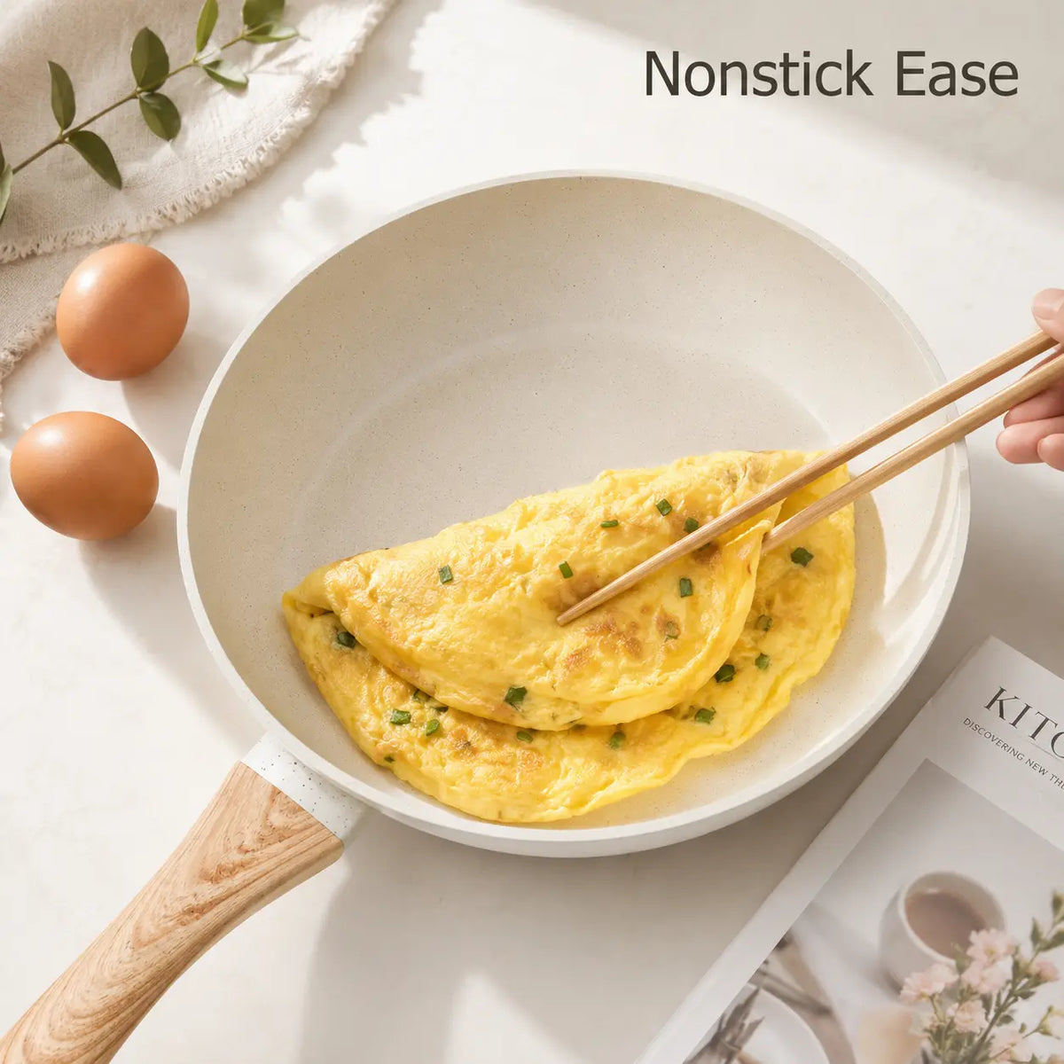 16PCS Nonstick Pots and Pans Set - Kitchen Cookware Set with Frying, Sauce, Saute, Egg Vessels, Wood Handles, Silicone Utensils, Pan Protectors, Oil-Efficient Design