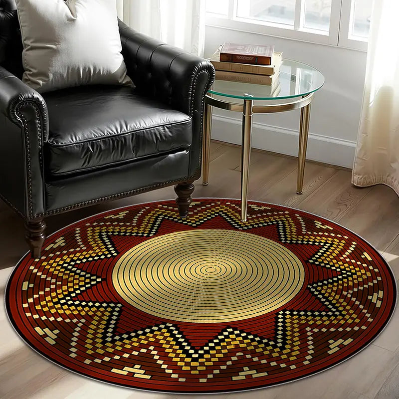 Flannel Floor Mat round Flannel Rug 1PC, African Tribal Style Circular Printed Carpet, Soft 2D Flat Printed Floor Mat, Suitable for Courtyard, Terrace, Corridor, Living Room, Bedroom Bedside, Dining Room, Balcony, Kitchen, Laundry Room, Comfortable Home D