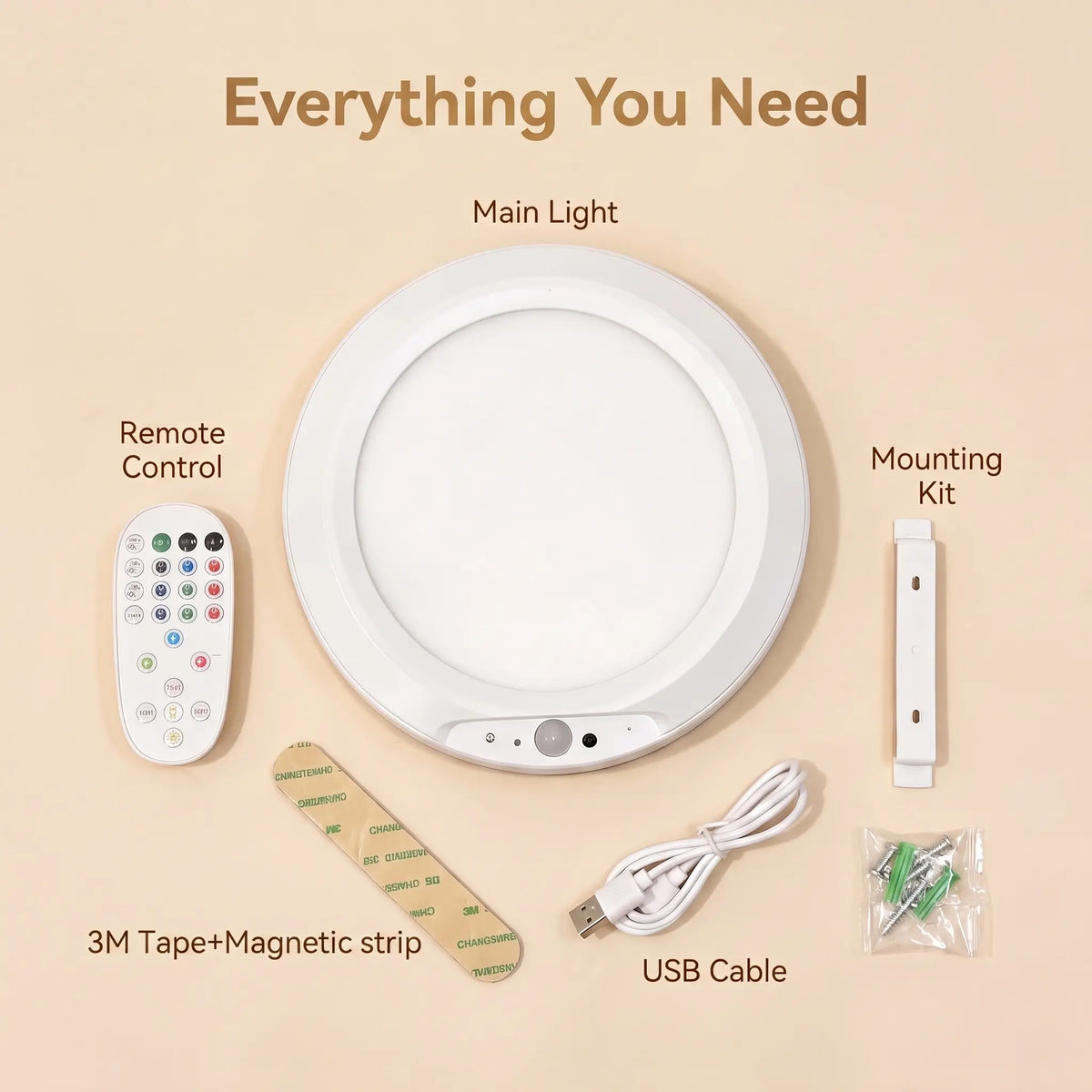 Ceiling Light with Magnetic Sensor, 15 RGB Color-Changing Modes, Large 7000 Mah Rechargeable Battery, round LED Lamp