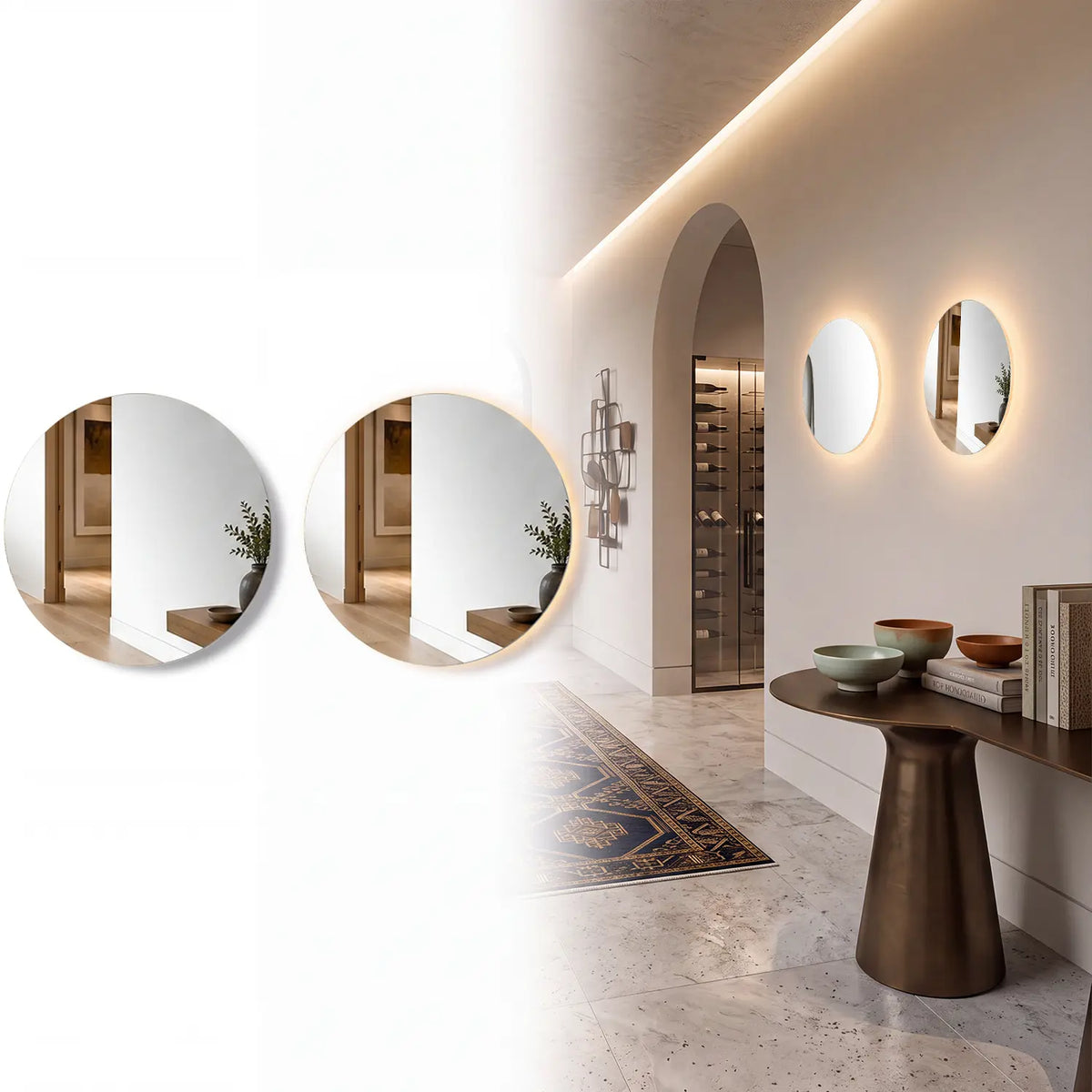 Hoodink Contemporary round Indoor LED Wall Lamp - Black Wood Grain, Brushed Gold & Linen Texture Finishes, 3-Level Dimmable Adjustable Ambient, USB Rechargeable Night, Indoor Lighting for Bedroom, Decorative Dimming, Room Decor, Led Lights