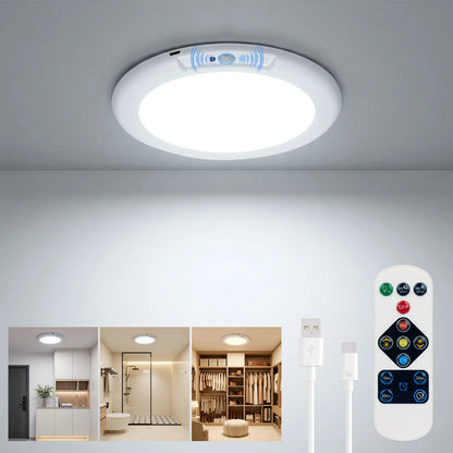 Rechargeable Motion Sensor Ceiling Light with Remote - Magnetic Wireless Ceiling Light Battery Powered for Closet Shower Stairs Shed Hallway Porch Patio Ect,Suitable for Various Scenarios, Easy to Install. Designer Lamp