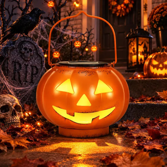 Pathglo Halloween Solar Jack-O-Lantern Hanging Light, Automatic On/Off Waterproof Outdoors Holiday Decor, up Jack-O-Lantern Decorative Lights for Garden Front Door, Pumpkin Hanging Decorative Lights