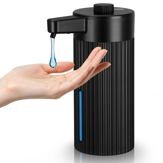 Touchless Automatic Soap Dispenser, Rechargeable 13.5 Oz Liquid Soap Holder with Adjustable Rotary Dosing Control, Water-Resistant for Kitchen Sink & Bathroom Countertop (Black/White), No