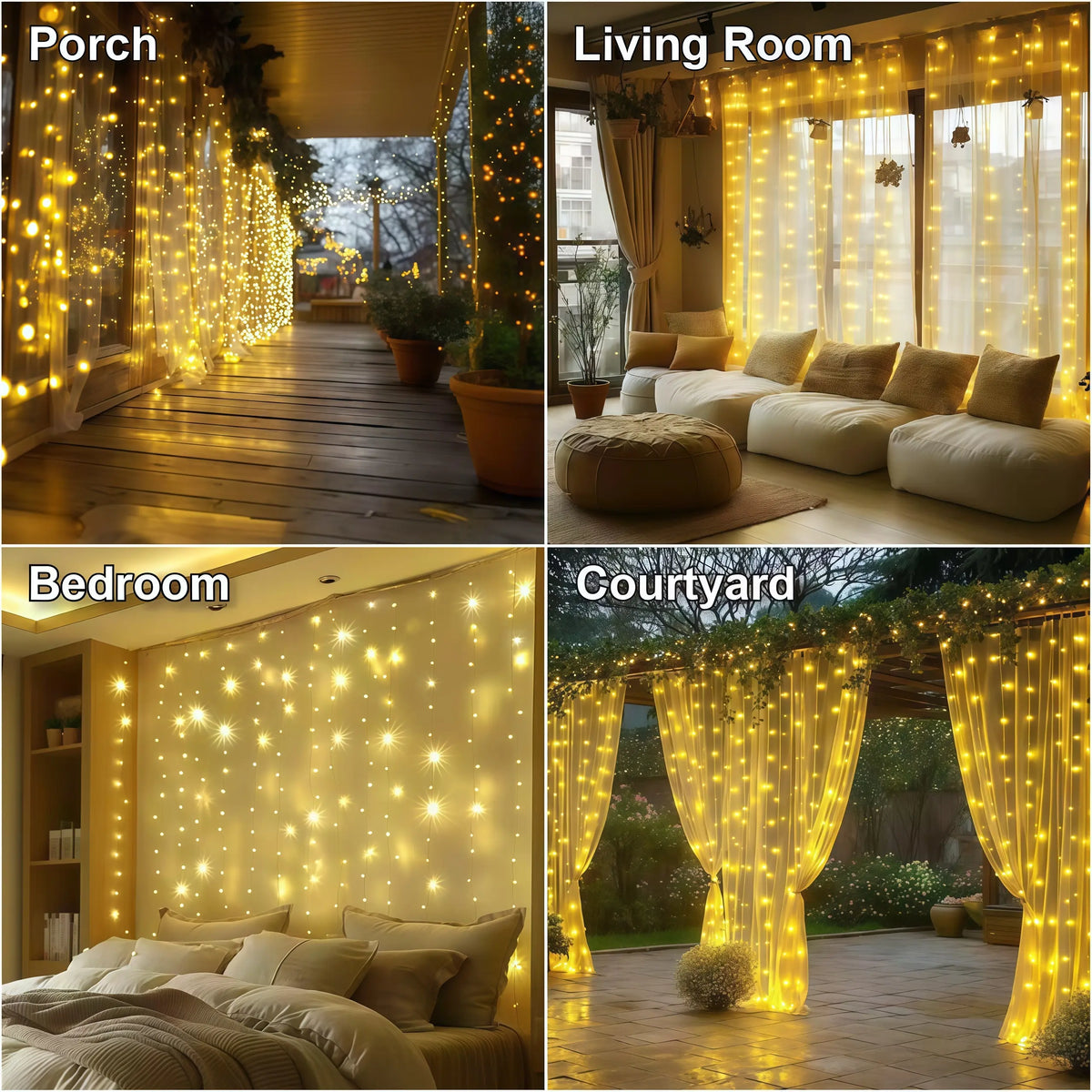 Usb-Powered LED Curtain Light String with Remote Control - 8 Lighting Modes, 3M*2M Festive Decorative Light for Weddings, Bedroom Aesthetic Home Decor