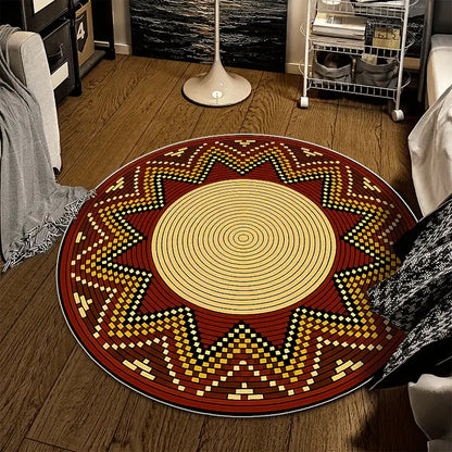 Flannel Floor Mat round Flannel Rug 1PC, African Tribal Style Circular Printed Carpet, Soft 2D Flat Printed Floor Mat, Suitable for Courtyard, Terrace, Corridor, Living Room, Bedroom Bedside, Dining Room, Balcony, Kitchen, Laundry Room, Comfortable Home D
