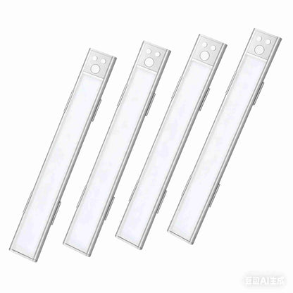 Under Cabinet Lights, 52 LED Cold White Rechargeable under Cabinet Lighting Motion Sensor LED Lights for Kitchen, Counter, Closet, Stairs (12.2 Inches Silver)1 PCS and 2 PCS Available for Selection