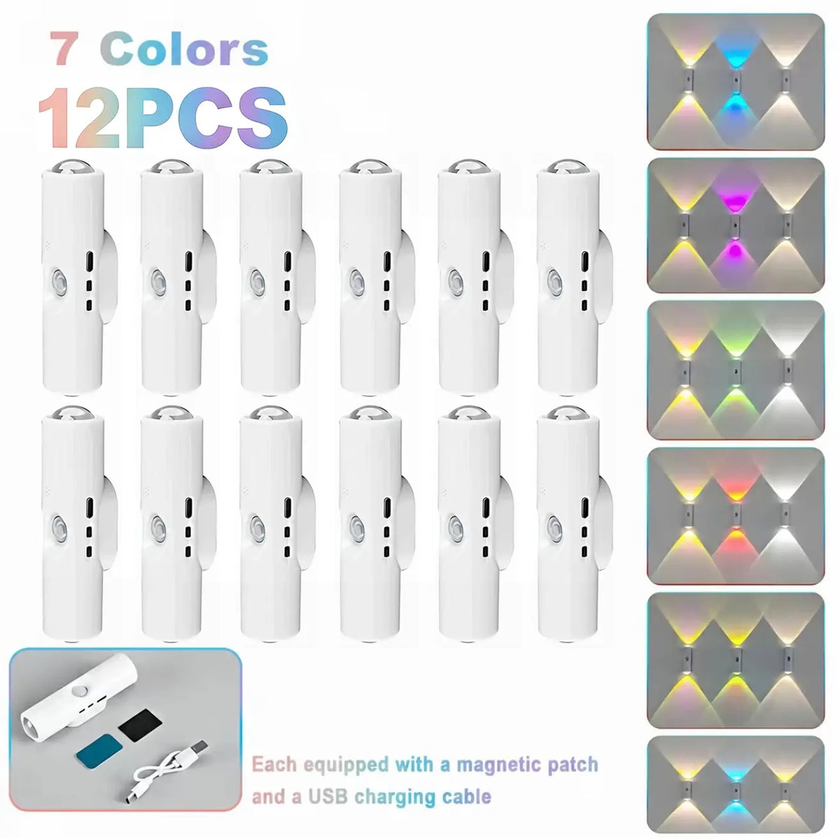 Rechargeable RGB Wall Lights with Motion Sensor, Magnetic Stick-On LED Night Lights, Dimmable Gradient Ambient Lighting, USB Charging, Long Battery Life for Bedroom, Hallway & Home Decor