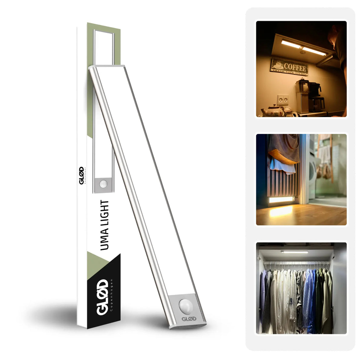 GLØD Uma Light | under Cabinet Motion Sensor Light | Massive 3200Mah Battery | Dimmable | Warm & Cool Tones - Perfect for Kitchen, Closet, Bedroom, Stairs & Bathroom