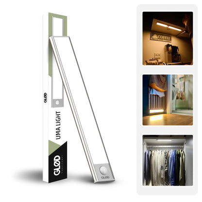 GLØD Uma Light | under Cabinet Motion Sensor Light | Massive 3200Mah Battery | Dimmable | Warm & Cool Tones - Perfect for Kitchen, Closet, Bedroom, Stairs & Bathroom