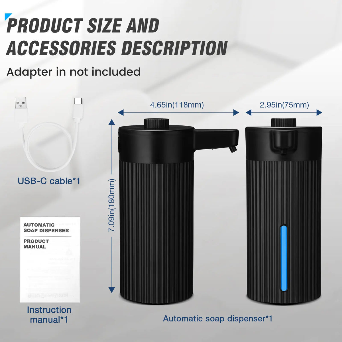 Touchless Automatic Soap Dispenser, Rechargeable 13.5 Oz Liquid Soap Holder with Adjustable Rotary Dosing Control, Water-Resistant for Kitchen Sink & Bathroom Countertop (Black/White), No