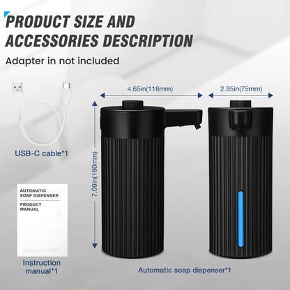 Touchless Automatic Soap Dispenser, Rechargeable 13.5 Oz Liquid Soap Holder with Adjustable Rotary Dosing Control, Water-Resistant for Kitchen Sink & Bathroom Countertop (Black/White), No