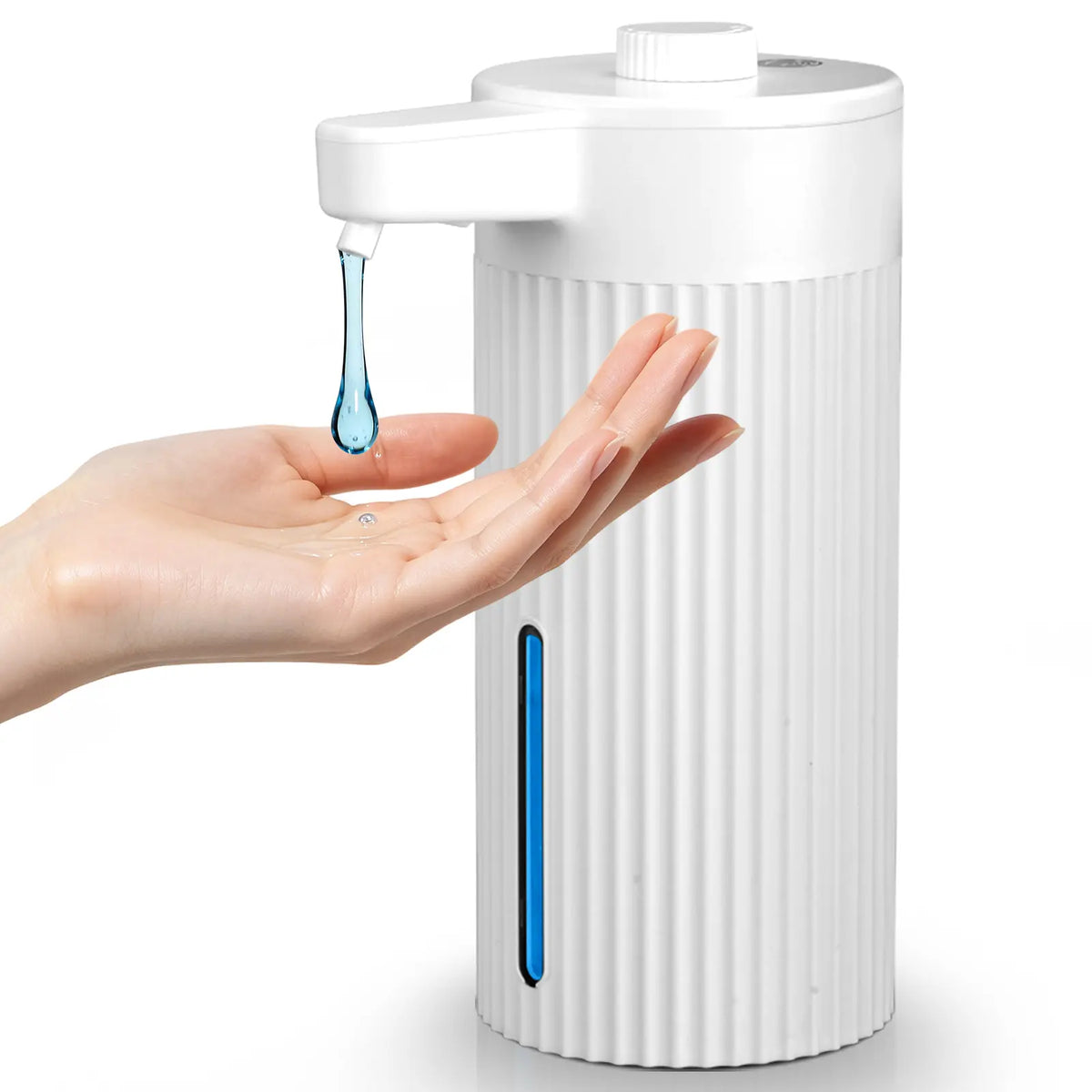 Touchless Automatic Soap Dispenser, Rechargeable 13.5 Oz Liquid Soap Holder with Adjustable Rotary Dosing Control, Water-Resistant for Kitchen Sink & Bathroom Countertop (Black/White), No