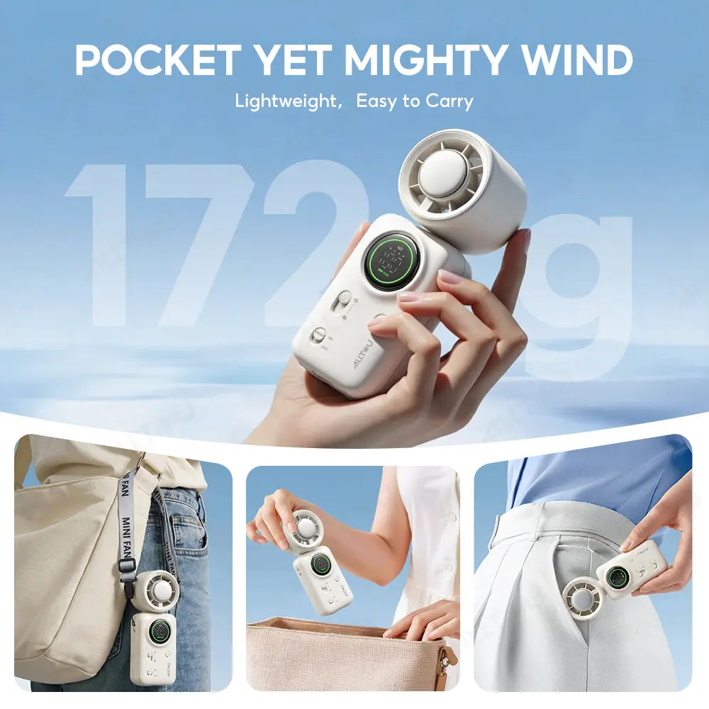 ALLTOU Portable Handheld Fan with Metal Plate for Personal Cool, 4000Mah Rechargeable, 100 Speeds Adjustable, Collapsible Small Pack Fan with Lanyard Hold for Travel, Office