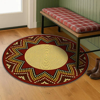 Flannel Floor Mat round Flannel Rug 1PC, African Tribal Style Circular Printed Carpet, Soft 2D Flat Printed Floor Mat, Suitable for Courtyard, Terrace, Corridor, Living Room, Bedroom Bedside, Dining Room, Balcony, Kitchen, Laundry Room, Comfortable Home D