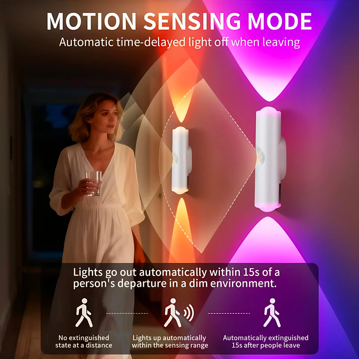 Rechargeable RGB Wall Lights with Motion Sensor, Magnetic Stick-On LED Night Lights, Dimmable Gradient Ambient Lighting, USB Charging, Long Battery Life for Bedroom, Hallway & Home Decor