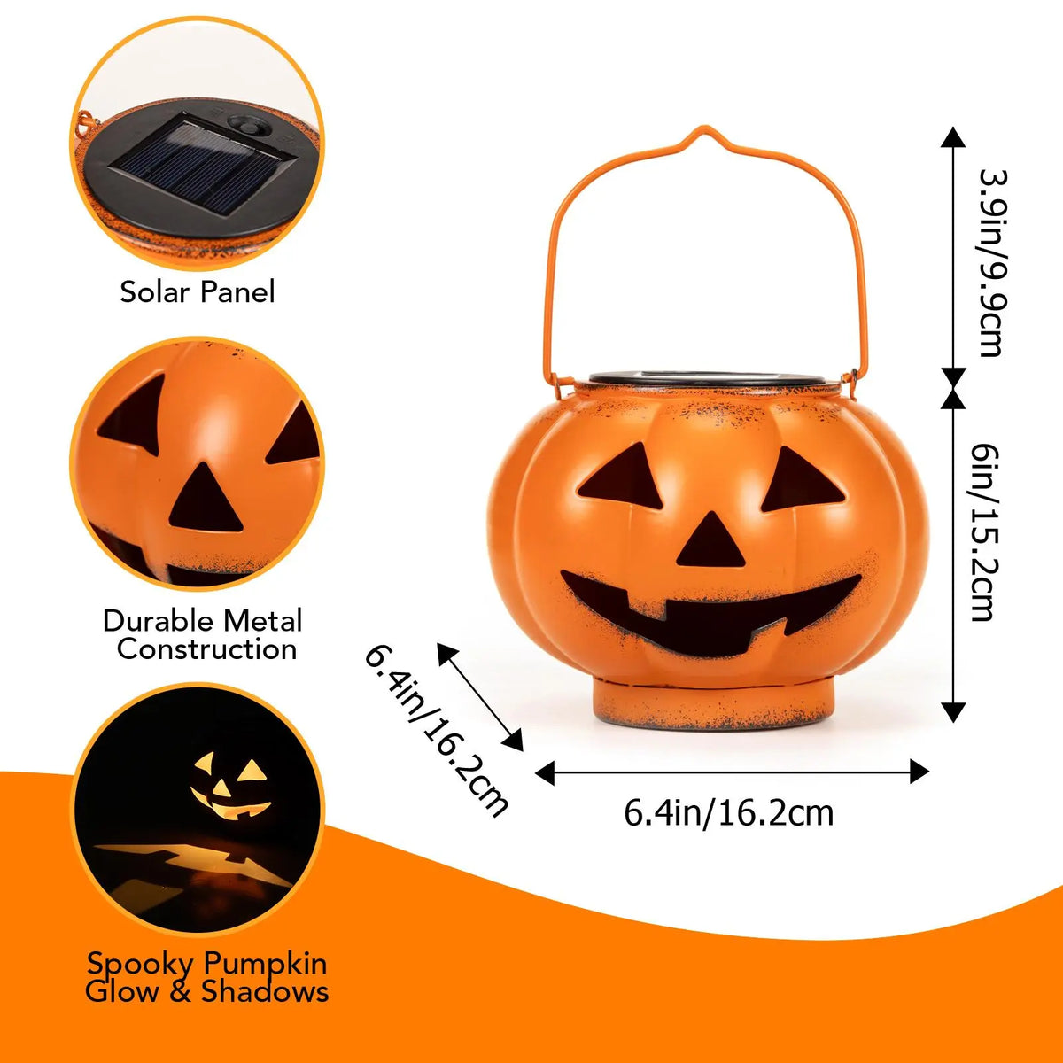 Pathglo Halloween Solar Jack-O-Lantern Hanging Light, Automatic On/Off Waterproof Outdoors Holiday Decor, up Jack-O-Lantern Decorative Lights for Garden Front Door, Pumpkin Hanging Decorative Lights