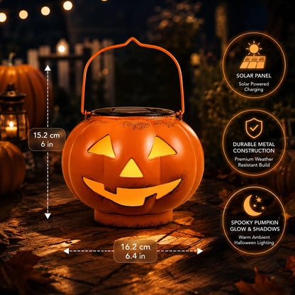 Pathglo Halloween Solar Jack-O-Lantern Hanging Light, Automatic On/Off Waterproof Outdoors Holiday Decor, up Jack-O-Lantern Decorative Lights for Garden Front Door, Pumpkin Hanging Decorative Lights