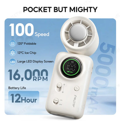 ALLTOU Portable Handheld Fan with Metal Plate for Personal Cool, 4000Mah Rechargeable, 100 Speeds Adjustable, Collapsible Small Pack Fan with Lanyard Hold for Travel, Office