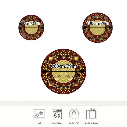 Flannel Floor Mat round Flannel Rug 1PC, African Tribal Style Circular Printed Carpet, Soft 2D Flat Printed Floor Mat, Suitable for Courtyard, Terrace, Corridor, Living Room, Bedroom Bedside, Dining Room, Balcony, Kitchen, Laundry Room, Comfortable Home D