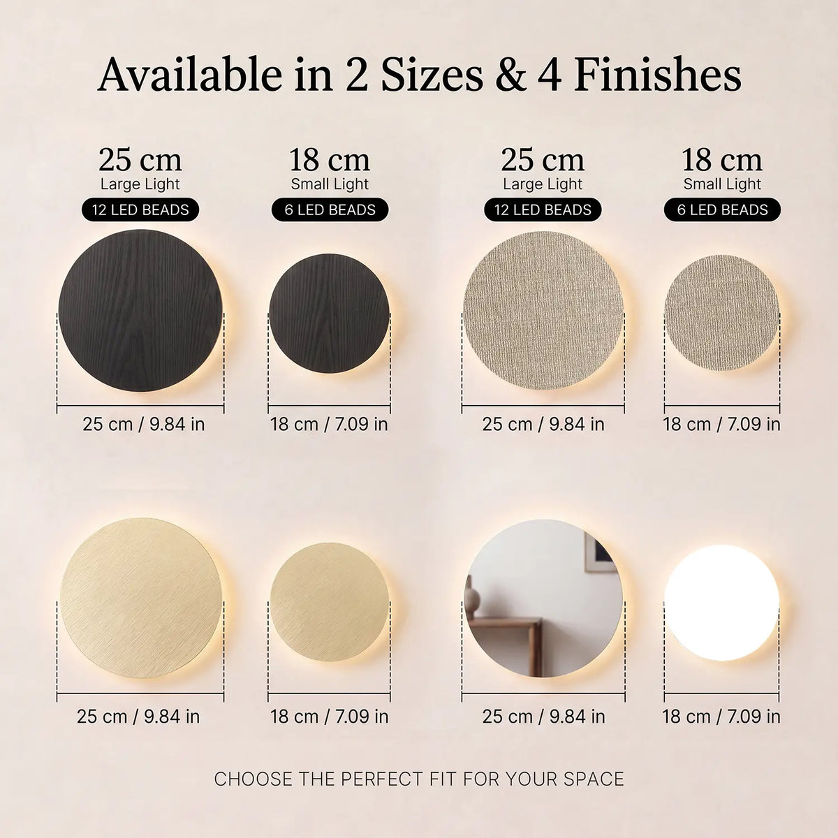 Hoodink Contemporary round Indoor LED Wall Lamp - Black Wood Grain, Brushed Gold & Linen Texture Finishes, 3-Level Dimmable Adjustable Ambient, USB Rechargeable Night, Indoor Lighting for Bedroom, Decorative Dimming, Room Decor, Led Lights