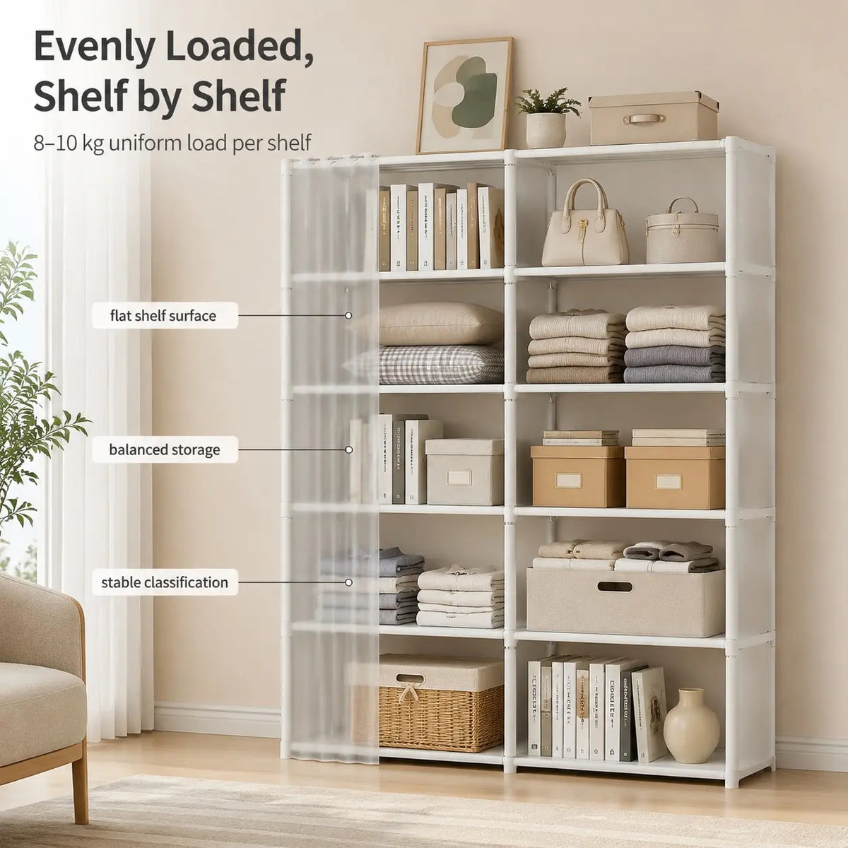 Rectangular Double-Tier Home Organizer Shelf - 31.5" Gold Matte Stainless Steel, 10-Compartment Storage Solution, 15-Minute Easy Installation, Dustproof Design, Aluminum Foil Enhanced for Shoes, Garments, and Miscellaneous Items