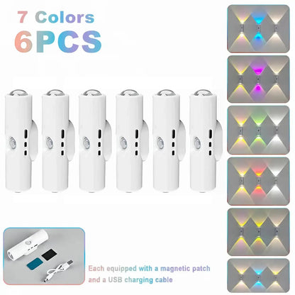 Rechargeable RGB Wall Lights with Motion Sensor, Magnetic Stick-On LED Night Lights, Dimmable Gradient Ambient Lighting, USB Charging, Long Battery Life for Bedroom, Hallway & Home Decor