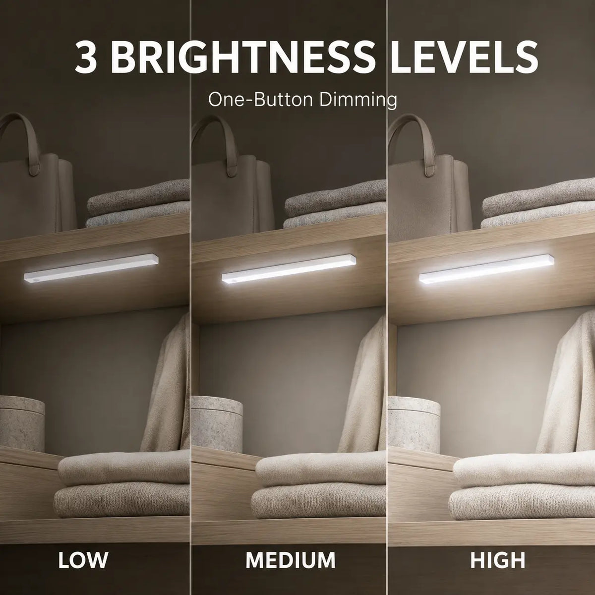 3-Pack Magnetic Under-Cabinet Lights Set, 8.66-In Rechargeable LED Closet Lights with 3 Brightness Levels, Magnetic Mounting, Instant on for Kitchen, Stairs, Set Pack