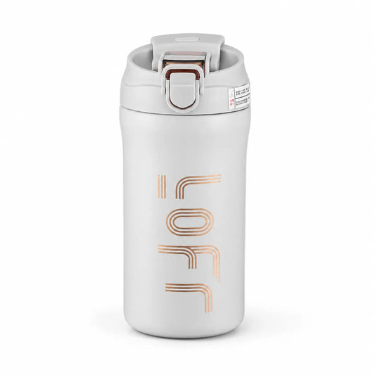 Soher Classic Stylish Stainless Steel Portable Insulated Thermal Mug - Leak-Proof Single Tumbler with Secure Locking Flip Lid, Wide Mouth Reusable Vacuum Flask for Office, Car Use