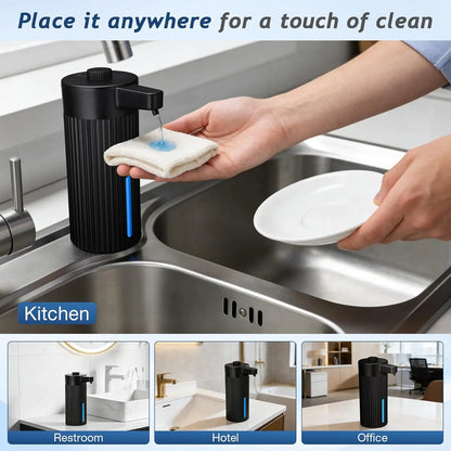 Touchless Automatic Soap Dispenser, Rechargeable 13.5 Oz Liquid Soap Holder with Adjustable Rotary Dosing Control, Water-Resistant for Kitchen Sink & Bathroom Countertop (Black/White), No